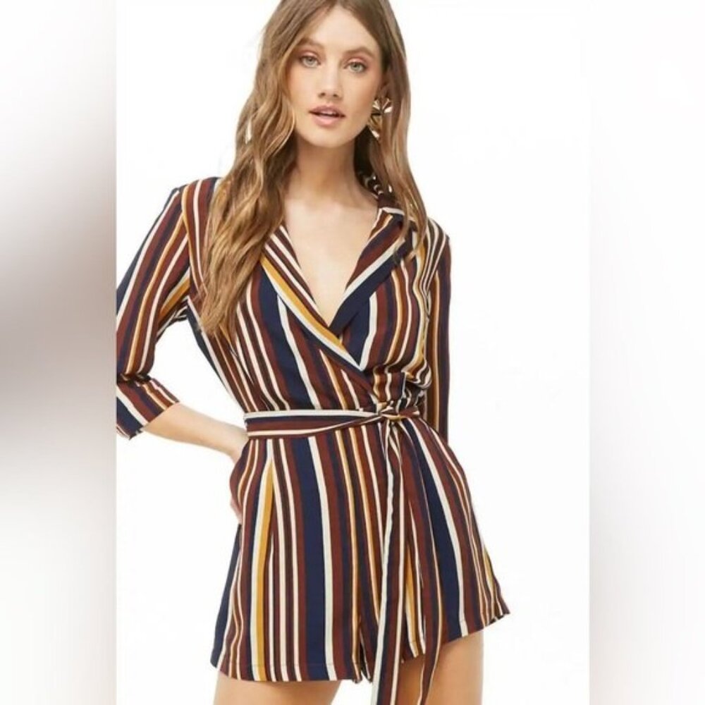 Forever 21 Striped 3/4 Sleeve Romper